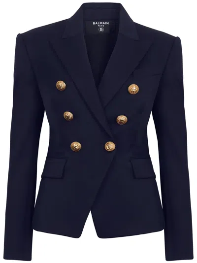 Balmain Double-breasted Grain De Poudre Wool Blazer In Multi