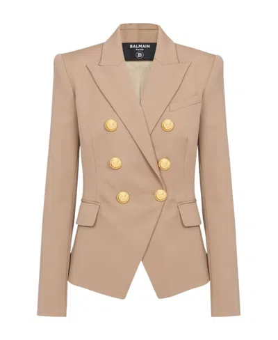 Balmain Double-breasted Wool Blazer In Nude