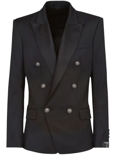 Balmain Double-breasted Wool Blazer In Schwarz