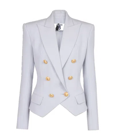 Balmain Double-breasted Wool Jacket In Light Blue