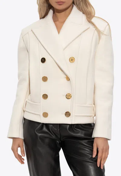 Balmain Double-breasted Wool Coat In Neutral