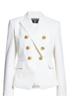 Balmain Double Breasted Wool Grain De Poudre Blazer In White