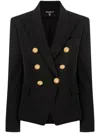 Balmain Black Double-breasted Jacket With Branded Buttons And Asymmetric Cut In Wool Woman