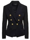 Balmain Black Double-breasted Jacket With Branded Buttons And Asymmetric Cut In Wool Woman