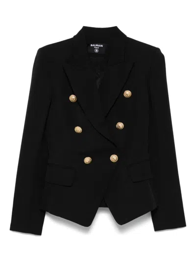 Balmain Double Breast Blazer Jacket With Logo Buttons In Black
