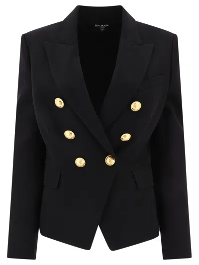 Balmain Double-breasted Wool Jacket In Black