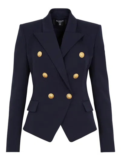Balmain Double-breasted Wool Jacket In Blue