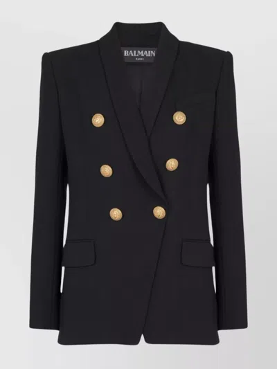 Balmain Double-breasted Wool Jacket Featuring Peak Lapels In Black