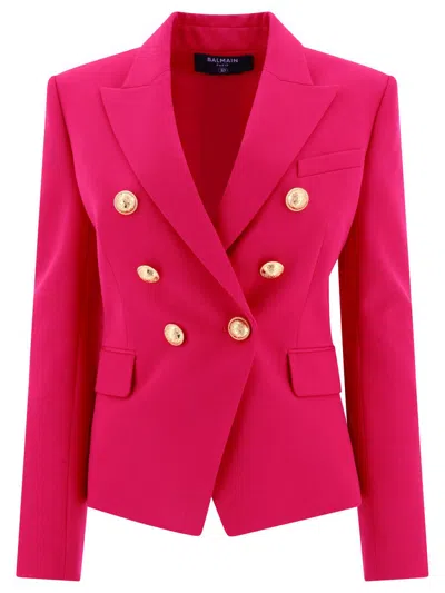 Balmain Women Double-breasted Wool Jacket In Pink