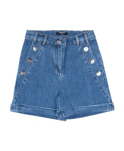 Balmain Double-buttoned Denim Shorts In Blue