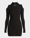 Balmain Double-collar Cold-shoulder Rib Mini Dress In Pink