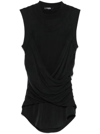Balmain Double-collar Top In Black
