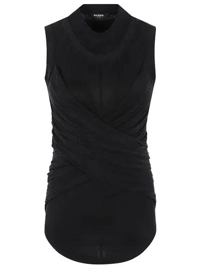 BALMAIN BALMAIN DOUBLE COLLAR RUCHED TOP