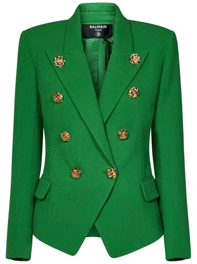 Balmain Double Crepe Suit Jacket In Green
