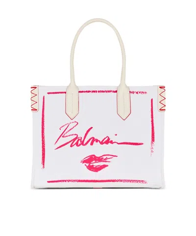 Balmain Double Handle Tote Bag In Creme/rouge