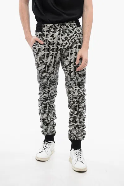 Balmain Double Jersey Biker Sweatpants With Monogram Motif In Multi