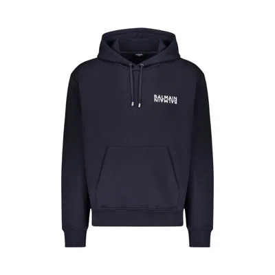 Pre-owned Balmain Double Logo Cotton Hoodie 'navy' | Blue | Men's Size S