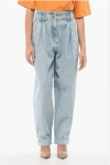 Balmain Double-pleated Stretch Cotton Denims 18cm In Blue