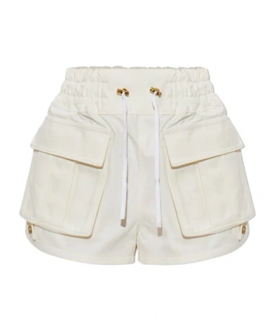 Balmain Drawstring Cargo Shorts In White