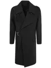 Balmain Belted Wool Trench Coat In Black