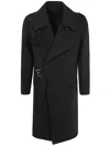 Balmain Belted Wool Trench Coat In Pa Noir