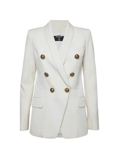 Pre-owned Balmain Double-breasted Blazer In White