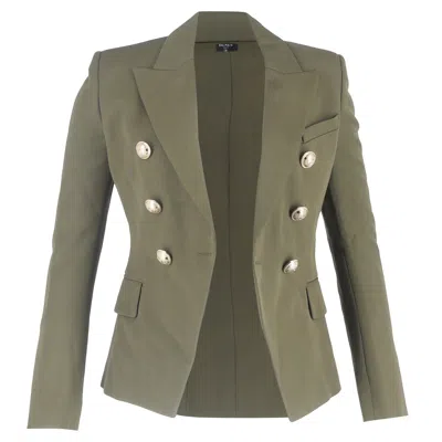 Balmain Double-breasted Blazer With Pockets In Olive Wool In Green