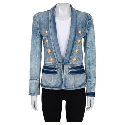Pre-owned Balmain Double-breasted Blue Denim Jacket - Size 38