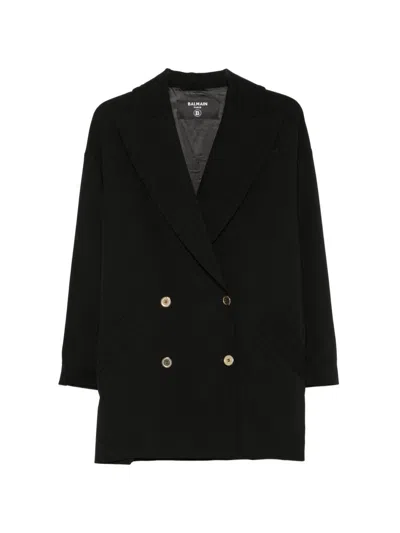 Balmain Kids' Double-breasted Coat With Pointed Lapels In Black
