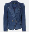 Balmain Double-breasted Denim Blazer In Blue
