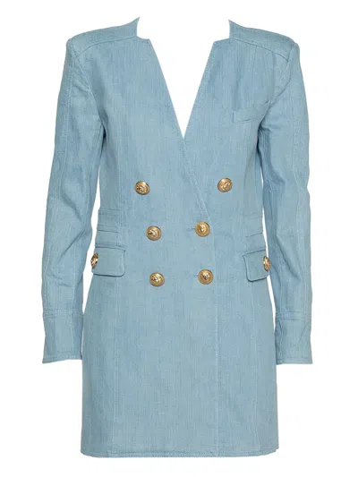 Pre-owned Balmain Double-breasted Denim Dress In Blue