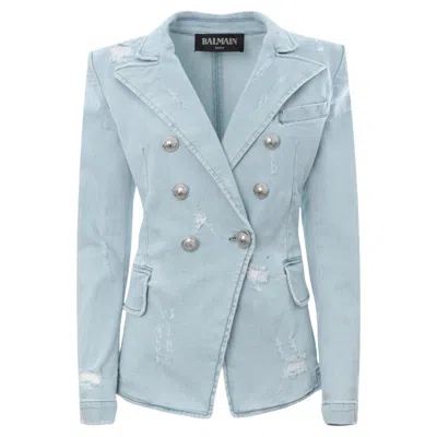 Pre-owned Balmain Double-breasted Denim Jacket/blazer In Blue