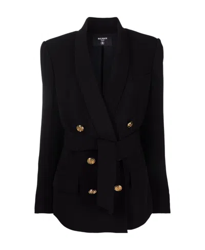 Balmain Double-breasted Fuchsia Eco-designed Blazer In Black