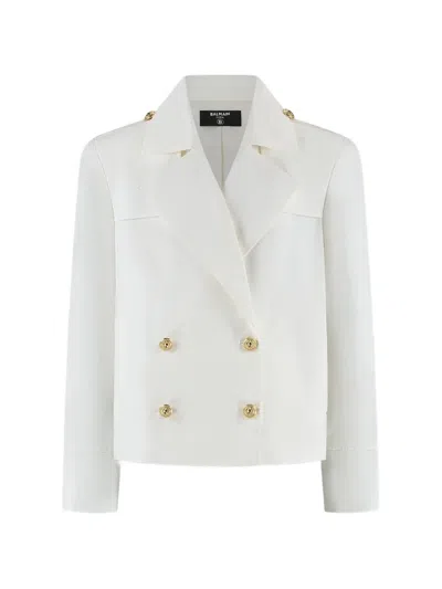 Balmain Kids' Double-breasted Jacket In White