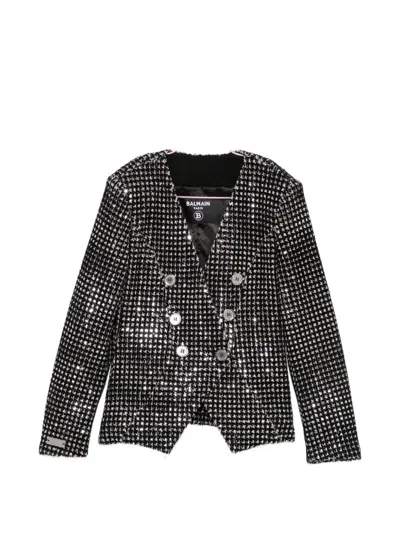 Balmain Kids' Double-breasted Jacket With Sequin Decorations In Gray