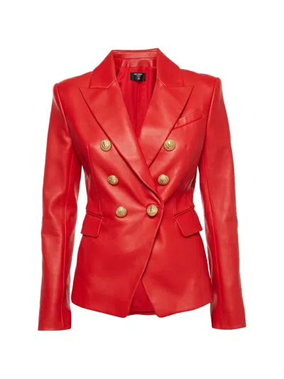 Pre-owned Balmain Double-breasted Leather Blazer In Red
