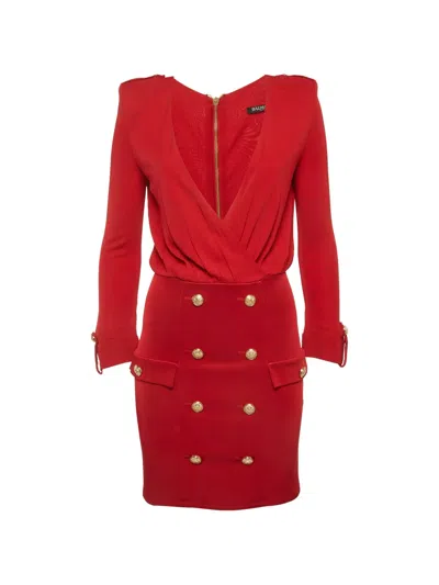 Pre-owned Balmain Double-breasted Mini Dress In Red