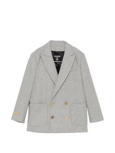 Balmain Kids' Double-breasted Notched-lapels Jacket In Grey