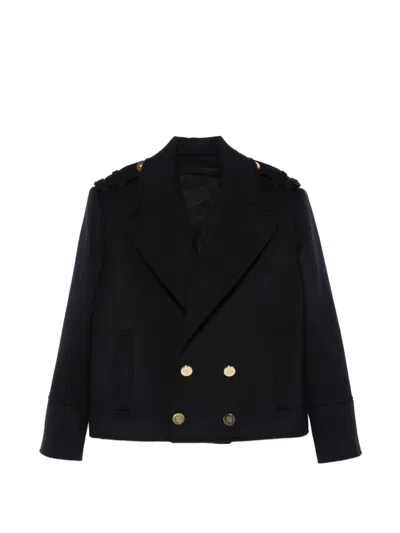 Pre-owned Balmain Double-breasted Peacoat In Blue