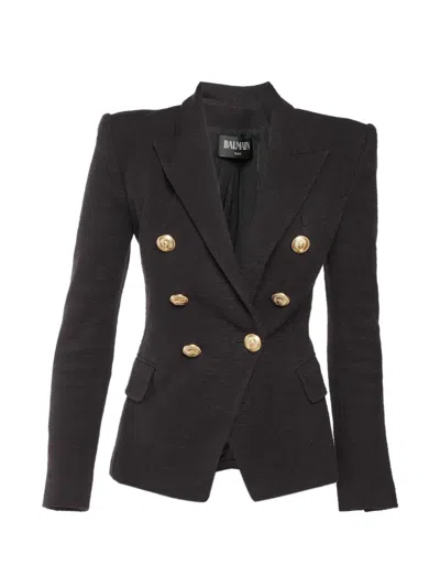 Pre-owned Balmain Double-breasted Tweed Blazer In Black