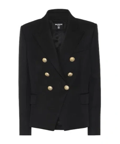 Balmain Double-breasted Wool Blazer In Black