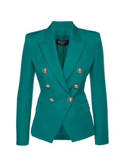 Pre-owned Balmain Double-breasted Wool Blazer In Green
