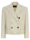 Balmain Double-breasted Wool Blend Blazer In Neutral