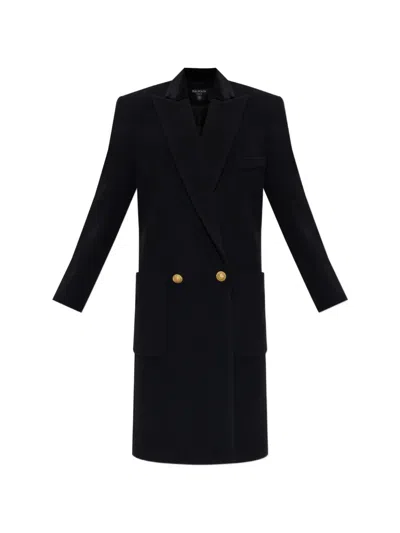 Balmain Collared Long-sleeved Coat In Black