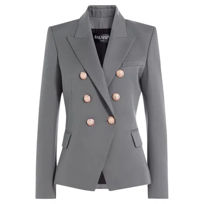 Pre-owned Balmain Double-breasted Wool Jacket In Gray