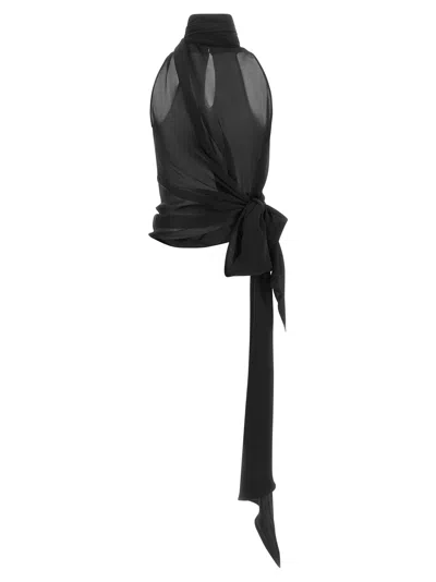 Balmain Draped American Neckline Blouse In Black