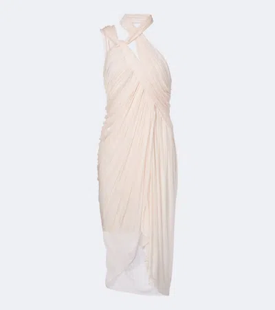 Balmain One Shoulder Draped Midi Dress In White