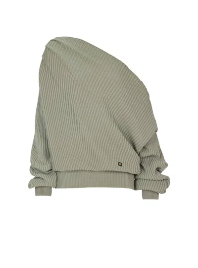 Balmain Draped Asymmetrical Jumper In Ribbed Silk Knit In Green