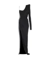 Balmain Draped Asymmetrical Two-material Dress In Black
