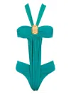 Balmain Draped Beetle-detail Swimsuit In Green